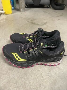 Saucony Women's Black Running Shoes with Yellow & Pink Accents